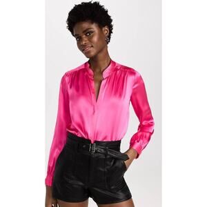 L'Agence Bianca Band Collar Blouse in Pink Glow XS